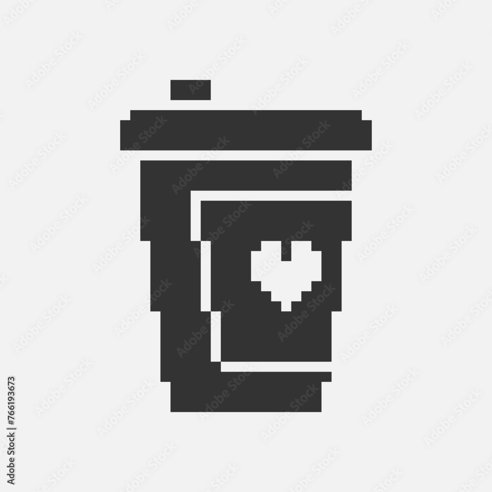 black and white simple flat 1bit vector pixel art icon of paper cup with lid for coffee black and white simple flat 1bit vector pixel art icon of paper cup with lid for coffee