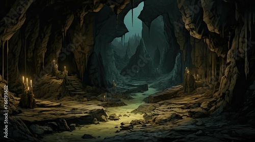 Cave in the cave. AI generated art illustration. © Fire