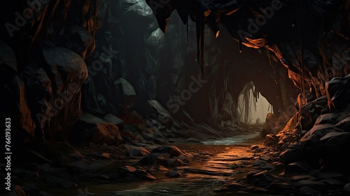 Cave in the cave. AI generated art illustration.