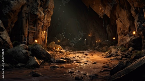 Cave in the cave. AI generated art illustration. © Fire