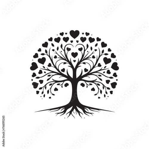 Heartfelt Love Tree Silhouette Vector: Symbolizing Romance and Affection in Nature's Embrace- love tree vector stock.