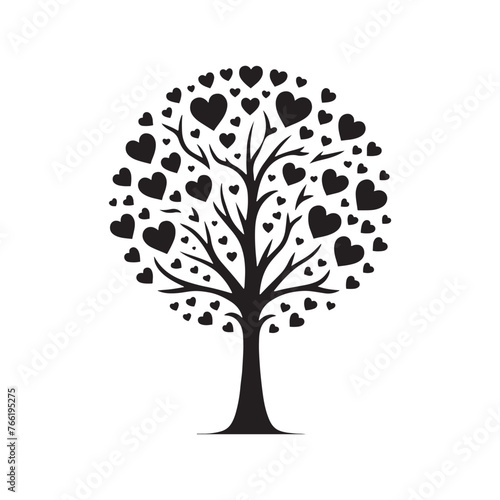 Heartfelt Love Tree Silhouette Vector  Symbolizing Romance and Affection in Nature s Embrace- love tree vector stock.