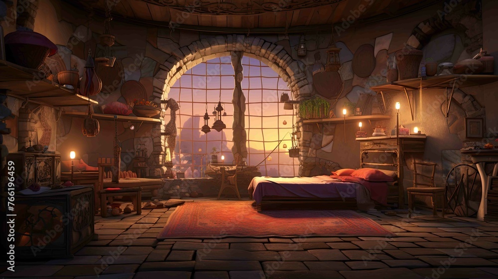 Obraz premium Interior of church in night. AI generated art illustration.