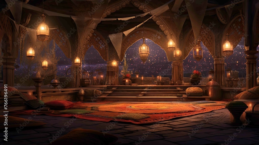 Obraz premium Interior of church in night. AI generated art illustration.