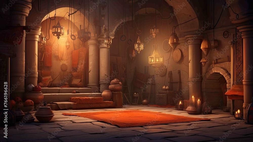 Obraz premium Interior of church in night. AI generated art illustration.