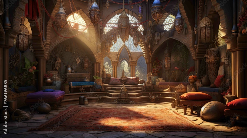 Interior of church in night. AI generated art illustration. Interior of church in night. AI generated art illustration.