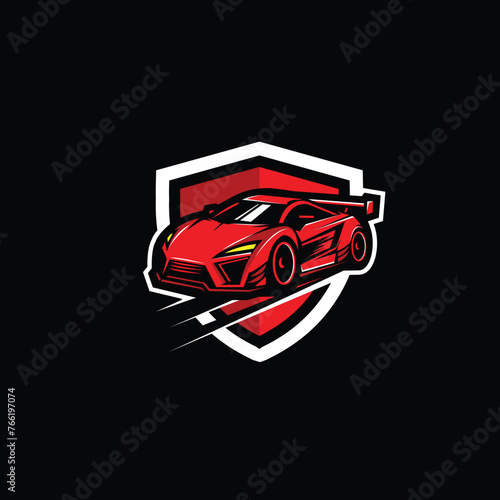 red car and shield, an illustration of logo sport