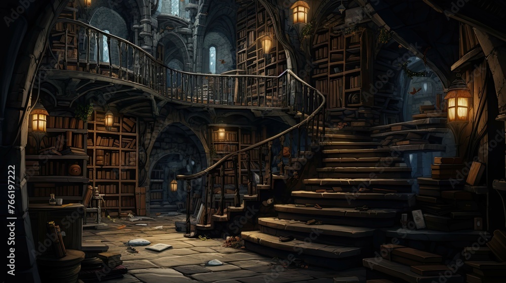 Fototapeta premium Old cellar. AI generated art illustration.