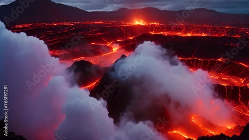Lava Flowing Down a Volcano photo