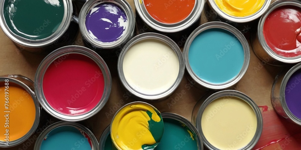 Cans of paint on a wooden background. Cans of paint on a wooden background.