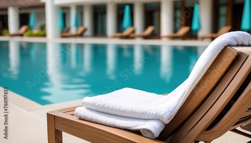 Pool towel on chair decoration around swimming pool in hotel resort
