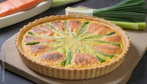 quiche with leek and a salmon