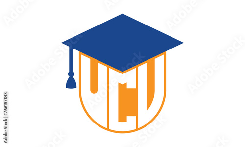 UCV initial letter academic logo design vector template. school college logo, university logo, graduation cap logo, institute logo, educational logo, library logo, teaching logo, book shop, varsity	
 photo