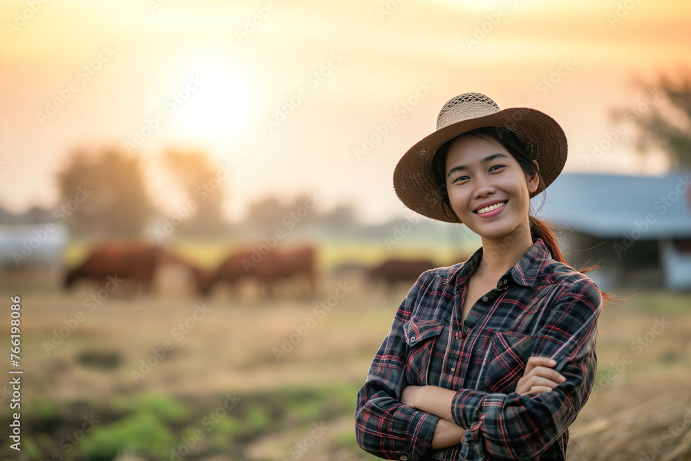 Portrait of a young Asian woman on a farm