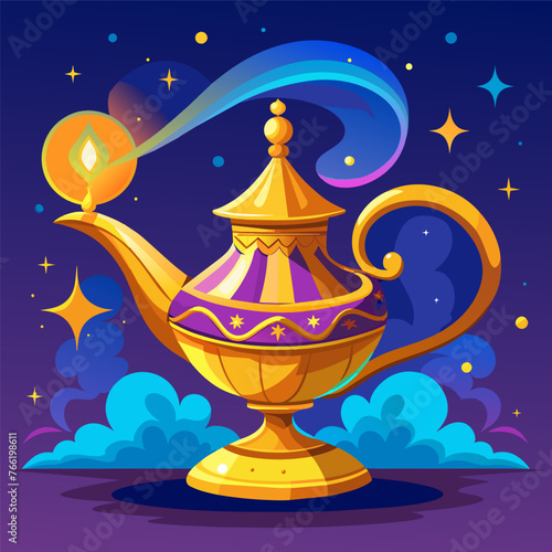 Illustration of a magic lamp with stars