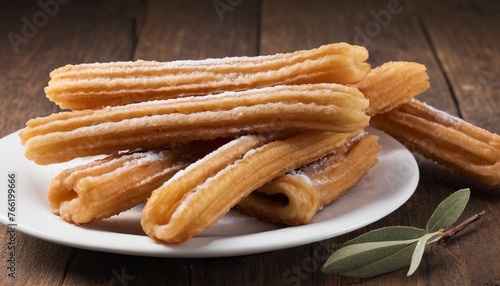 Several fried churros with olive oil typical of Spain