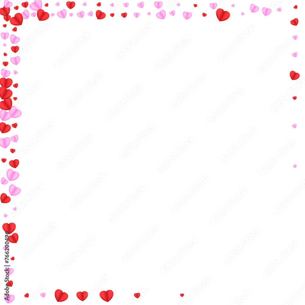 Obraz premium Tender Confetti Background White Vector. Color Frame Heart. Red Mother Illustration. Fond Heart Birthday Backdrop. Pink Decor Pattern.