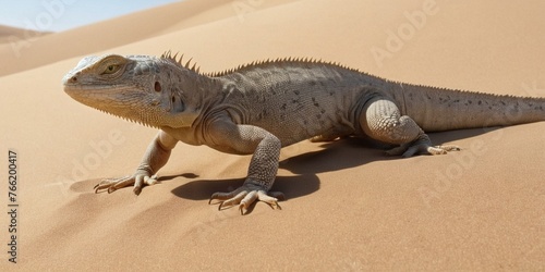 Iguana on the sand in the dunes of the Sahara desert.