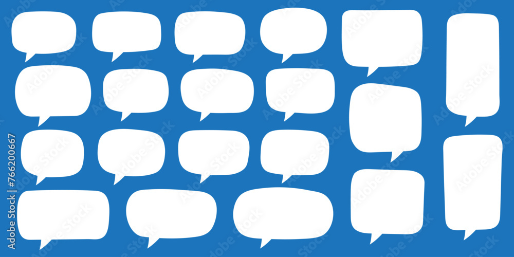 Set of hand drawn speech bubbles. Speak bubble for text, cartoon chatting box, message box. Blank empty white speech bubbles. Set of hand drawn speech bubbles. Speak bubble for text, cartoon chatting box, message box. Blank empty white speech bubbles.