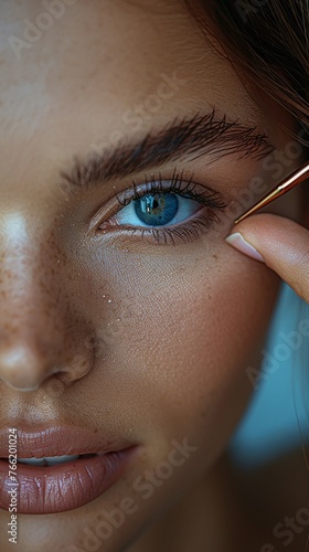 Fingers tweezing eyebrows photo