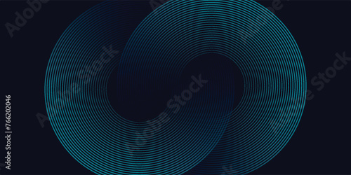 Modern dark blue abstract horizontal banner background with glowing geometric lines. Shiny blue diagonal rounded lines pattern. Futuristic concept. Suit for cover, web mmodern