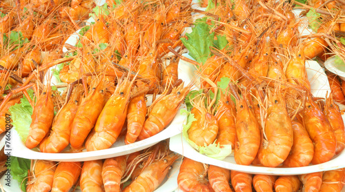 Shrimps prawns delicious sea food meal. Tasty seafood eat concept. 