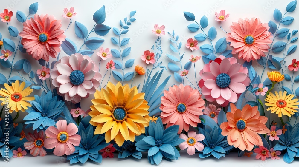 Fototapeta premium Floral flowers paper cut flower background