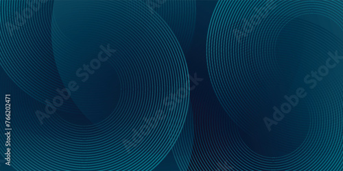 Modern dark blue abstract horizontal banner background with glowing geometric lines. Shiny blue diagonal rounded lines pattern. Futuristic concept. Suit for cover, web blue abstract