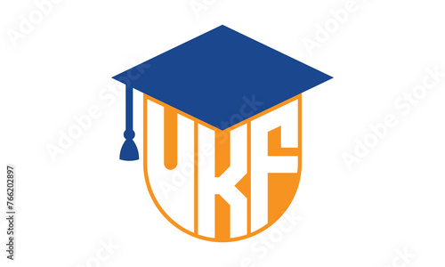 UKF initial letter academic logo design vector template. school college logo, university logo, graduation cap logo, institute logo, educational logo, library logo, teaching logo, book shop, varsity	
 photo