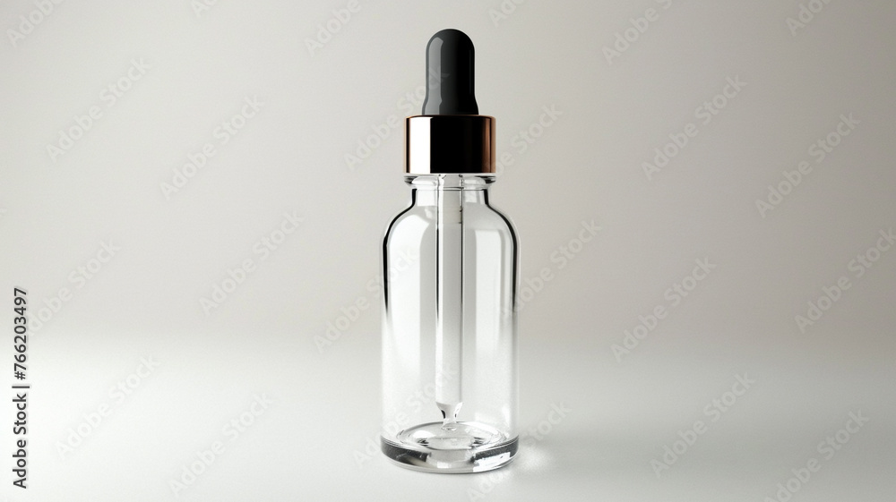 elegant glass dropper bottle isolated on white background