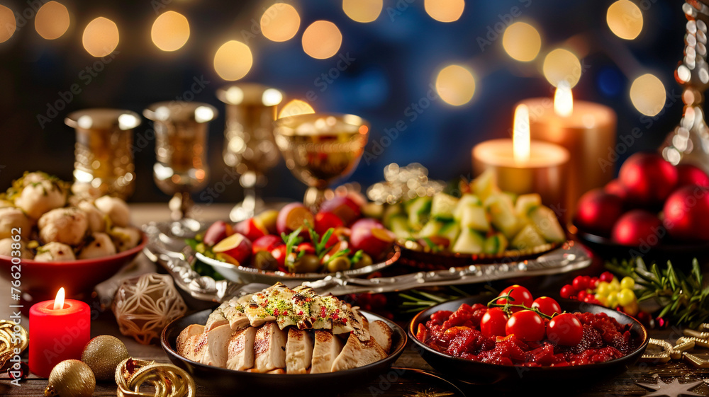 Delicious food prepared for the Jewish Hanukkah celebration