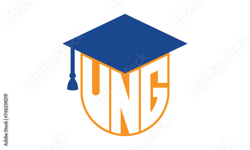 UNG initial letter academic logo design vector template. school college logo, university logo, graduation cap logo, institute logo, educational logo, library logo, teaching logo, book shop, varsity	
