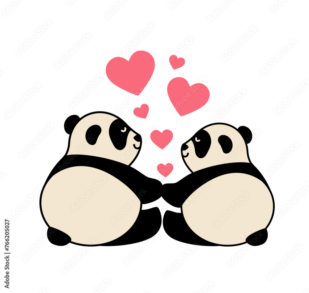 A couple of cute pandas with hearts. A couple of cute pandas with hearts.