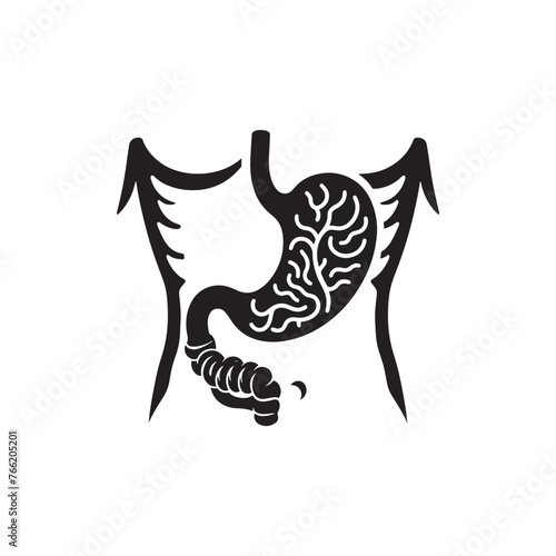 Human Stomach Silhouette Vector: Depicting the Digestive Organ's Form and Function in Simplified Form- Stomach vector stock.