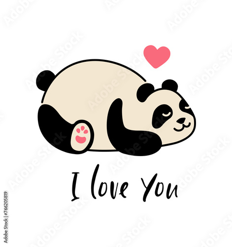 Cute panda. Simple flat icon with the inscription I love you