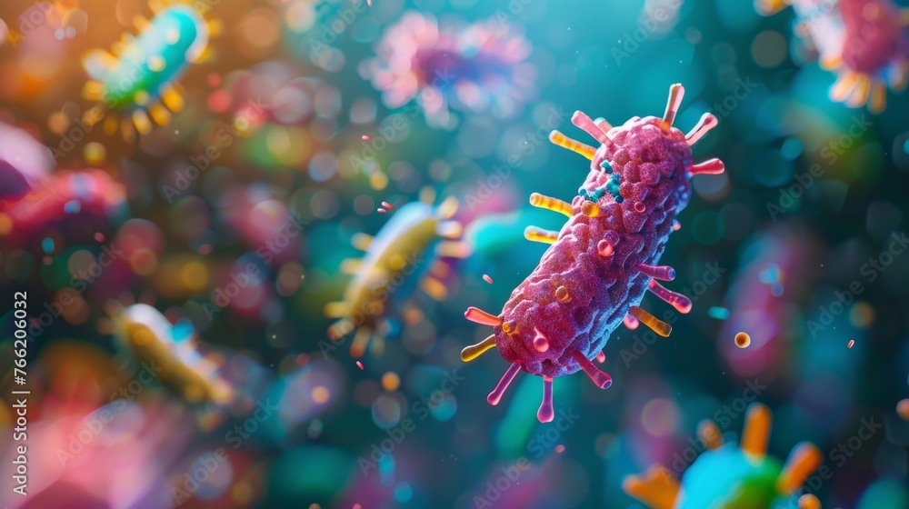 Fototapeta premium A detailed representation of the active interactions between micronutrients and healthy bacteria