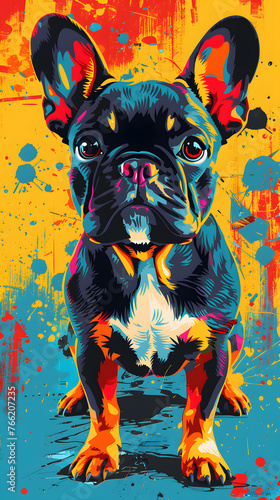 Vibrant painting of a French Bulldog on a colorful canvas