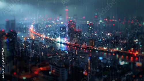The urban background appears blurred when viewed from a high floor.