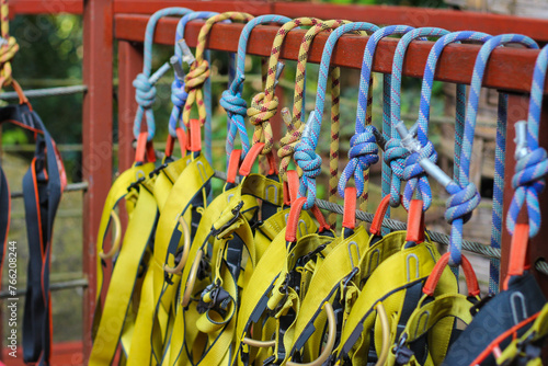 Safety belts with carbines. for climbers