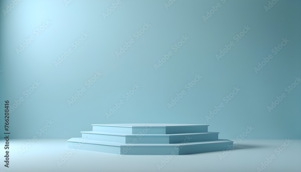 Photo podium decorated with a 3D light blue background. Photo podium decorated with a 3D light blue background.