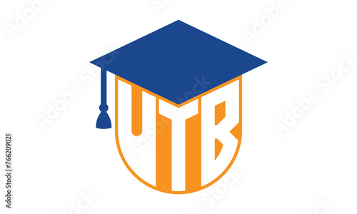 UTB initial letter academic logo design vector template. school college logo, university logo, graduation cap logo, institute logo, educational logo, library logo, teaching logo, book shop, varsity	
 photo