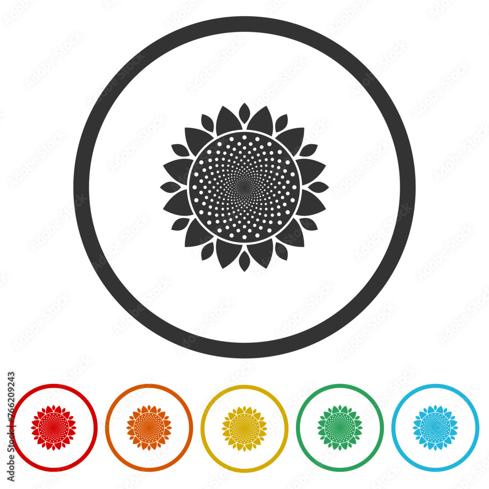 Sunflower icon. Set icons in color circle buttons Sunflower icon. Set icons in color circle buttons
