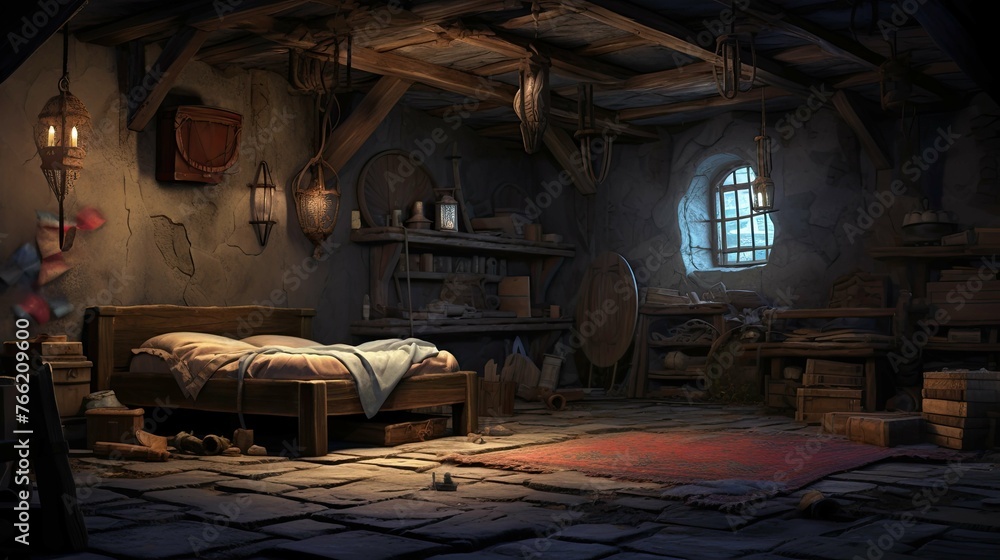 Interior of the old abandoned house. AI generated art illustration. Interior of the old abandoned house. AI generated art illustration.