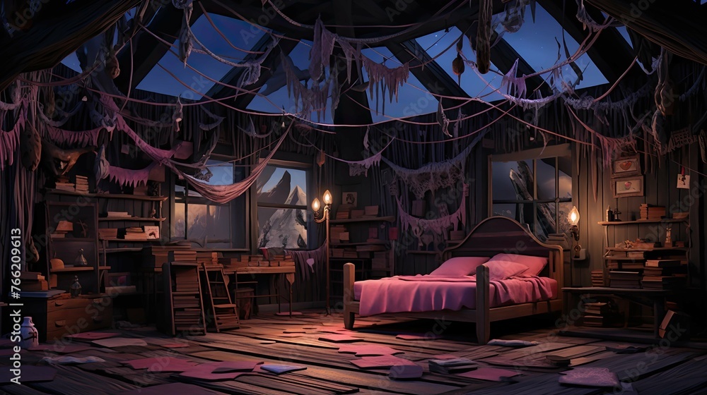 Interior of the old abandoned house. AI generated art illustration. Interior of the old abandoned house. AI generated art illustration.