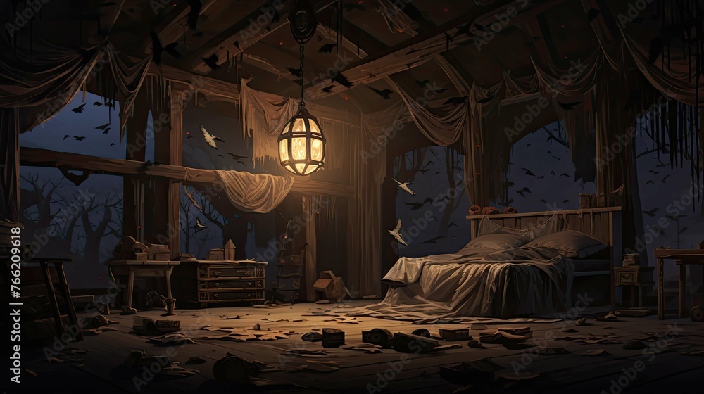 Interior of the old abandoned house. AI generated art illustration. Interior of the old abandoned house. AI generated art illustration.