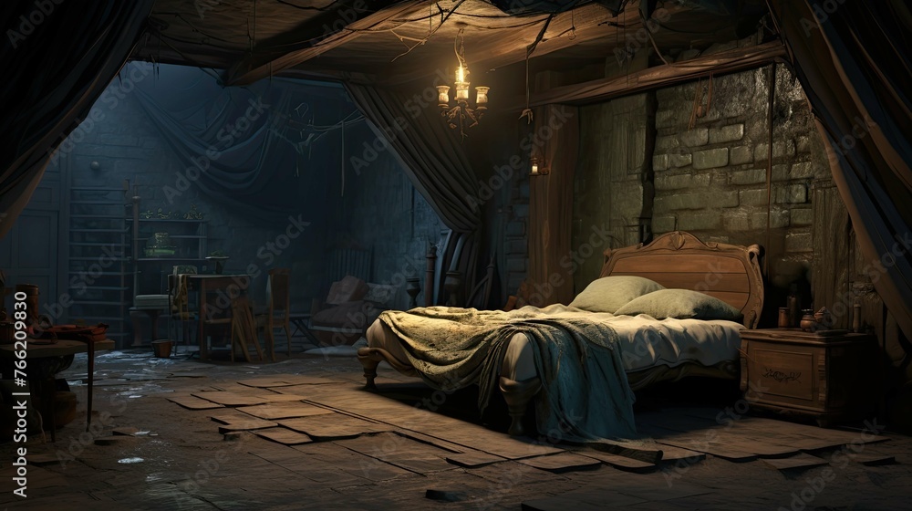 Interior of the old abandoned house. AI generated art illustration. Interior of the old abandoned house. AI generated art illustration.