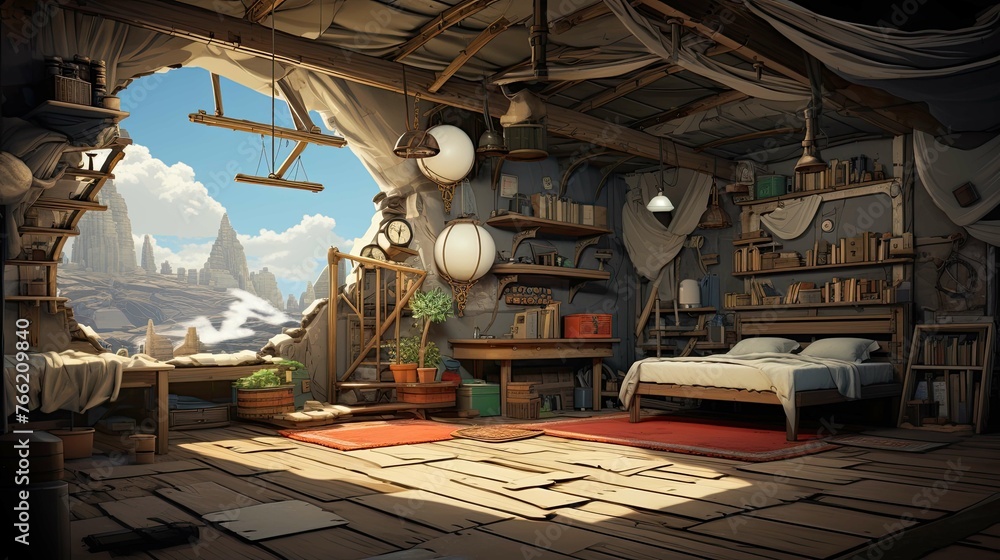 Obraz premium Interior of the old abandoned house. AI generated art illustration.