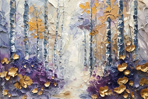 beautiful princess And you lull me, lull me sweetly Through the beech foliage. Who rings through the evergreens,, impasto thick brush strokes, gold, white and purple textured surface