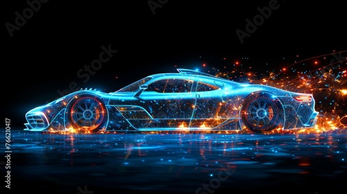 Sport car modern wire frame concept that represents a starry sky in the form of points, lines, and shapes. photo