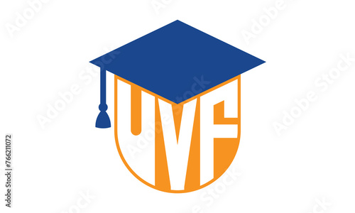 UVF initial letter academic logo design vector template. school college logo, university logo, graduation cap logo, institute logo, educational logo, library logo, teaching logo, book shop, varsity	
 photo